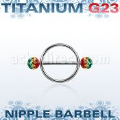 urfnpe5 pezonera redonda acero 316l barbell titanio g23 bolas multi cristal ferido 5mm rayas colores rasta mayorista