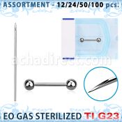 uset14 kit piercings profesional 100 barbells pezon titanio g23 bolas 5mm 100 agujas acero quirurgico esterilizadas distribuidor mayorista