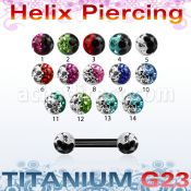 utbbe23e barbell ceja helix titanio g23 anodizado bolas multi cristal colores distribuidor mayorista