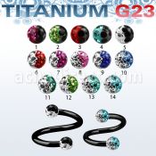 utspfr3e espiral titanio g23 anodizado ceja labio bolas multi cristal ferido 3mm colores al por mayor