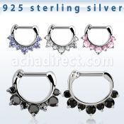 vseph14 septum clip plata 925 barra cierre acero 316l 3 zirconia grandes 4 zirconia distribuidor