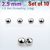 xbal25 pack 10 bolas acero quirurgico brillo espejo 2 5mm rosca al por mayor