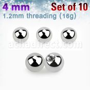 xbal4s pack 10 bolas acero quirurgico brillo espejo 4mm rosca mayorista