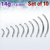 xbn14g pack 10 barras bananas ombligo acero 316l brillo espejo rosca 8mm 25mm al por mayor