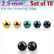 xbt25xs pack 10 bolas acero quirurgico anodizado 2 5mm rosca al por mayor