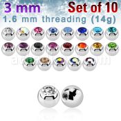 xjb3g pack 10 bolas acero quirurgico brillo espejo 3mm cristal bisel rosca al por mayor