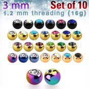 xjbt3s pack 10 bolas acero quirurgico anodizado 3mm cristal bisel rosca venta