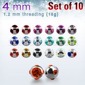 xmjb4s pack 10 bolas multi joya acero 316l brillo espejo 4mm 1 cristal 4 cristal lados rosca distribuidor