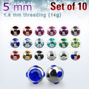 xmjb5 pack 10 bolas multi joya acero 316l brillo espejo 5mm 1 cristal 4 cristal lados rosca venta
