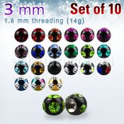 xmjbt3g pack 10 bolas acero quirurgico anodizado 3mm 4 cristal lados cristal rosca mayorista