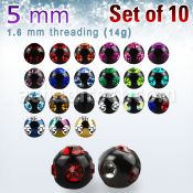 xmjbt5 pack 10 bolas multi joya acero 316l anodizado 5mm 1 cristal 4 cristal lados rosca mayorista