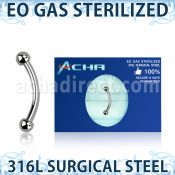 zbneb2 sterilized 316l steel banana 18g two 2mm balls