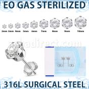 zerz sterilized steel ear studs prong set cz one pair
