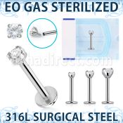 zlbczin sterilized 316l steel labret 16g clear cz internal