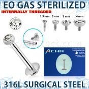 zlbirc sterilized steel labret flat head jewel internal