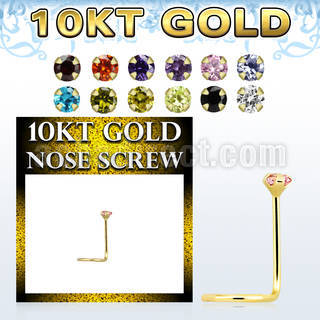 10kt gold bend it nose screw with 2mm round prong set cz