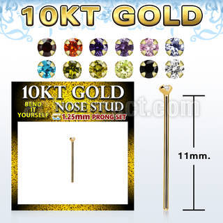 10kt gold bend it nose stud w 1.25mm color cz stone