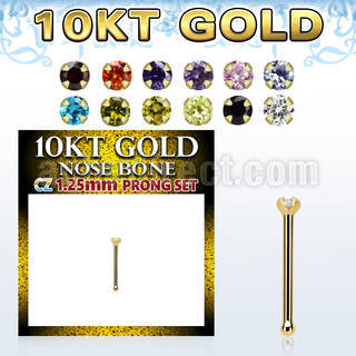 10kt gold nose bone w 1.25mm round color cz stone