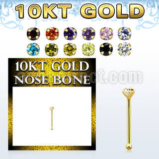 10kt gold nose bone w a 1.5mm round prong set cz stone