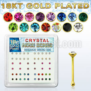 18b14xm caja display piercing nariz hueso plata 925 0 6mm oro 18 kts cristal redondo 2mm mayorista