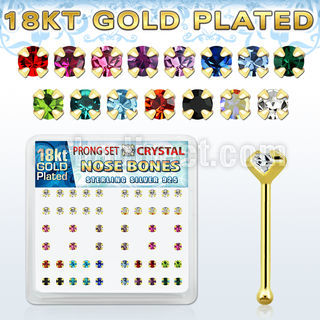 18bp19xm box of gold silver nose bones w prong set cz in colors