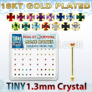 18bp6xm caja display piercing nariz hueso plata esterlina 925 0 6mm oro 18 kts cristal 1 25mm mayorista