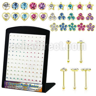 18brmnb 18k gold plated silver nose bones clear display