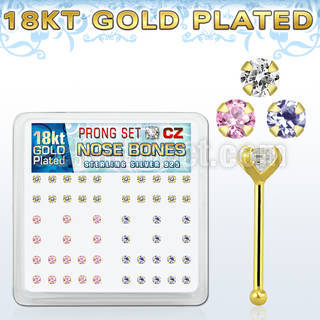 18bz25xm caja display piercing nariz hueso plata esterlina 925 0 6mm oro 18 kts grandes zirconia 2 5mm mayorista