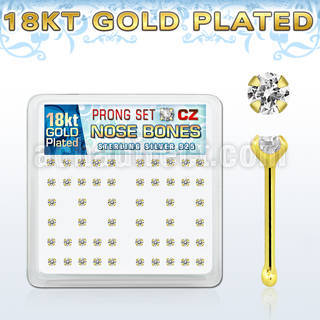 18bz2xc caja display piercing nariz hueso plata esterlina 925 0 6mm oro 18 kts zirconia clara redonda 2mm mayorista