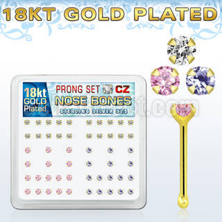 18bz2xm silver nose bones w 18k gold plating 2mm czs