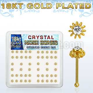 18nbfwxc caja display piercing nariz hueso plata 925 oro 18k 0 6mm flor alambre cristal centro claro distribuidor