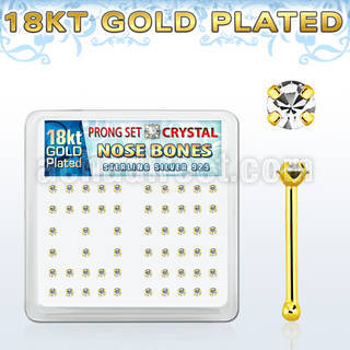 18nbpxc caja display piercing nariz hueso plata 925 0 6mm oro 18 kts cristal redondo claro 1 5mm distribuidor mayorista