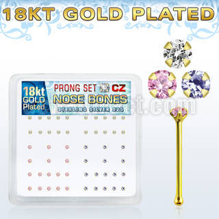 18nbzbm caja display piercing nariz hueso plata 925 0 6mm oro 18 kts zirconia 1 5mm al por mayor