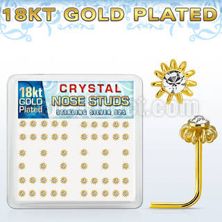 18nsfwxc caja display piercing nariz l plata 925 oro 18k 0.6mm flor alarme cristal centro claro mayorista