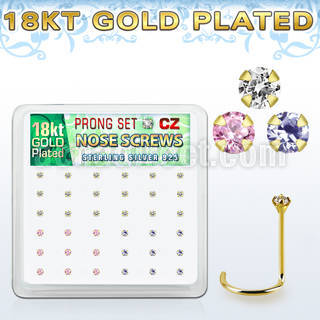 18nwzbm caja display 36 piercings nariz l plata 925 oro 18 kts 0 6mm zirconia 1 5mm distribuidor mayorista