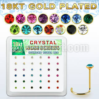 18w14xm caja display 36 piercings nariz l plata 925 oro 18 kts 0 6mm cristal 2mm mayorista