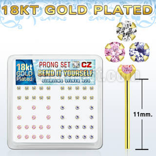18yz2xm caja display piercing nariz doblar tu mismo plata 925 0 6mm oro 18 kts zirconia 2mm mayorista
