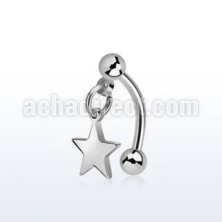 316 steel eyebrow banana w a dangling plain steel star