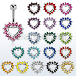 mcd708 316l steel belly banana 14g 1.6mm with lower big crystal heart lowe part is made from silver plated brass distribuidor