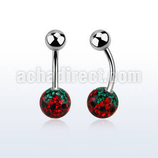 bnfr8s piercing ombligo acero quirurgico bola acero superior bola multi cristal pegado ferido diseno fresa cubierta resina