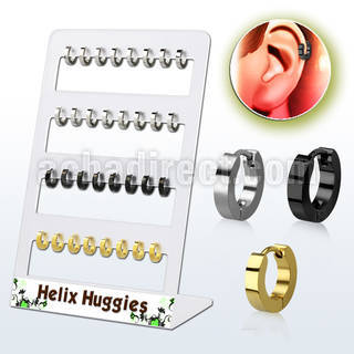 brer26 display 32 huggies helix acero brillo espejo acero quirurgico anodizado negro dorado diametro 7mm al por mayor