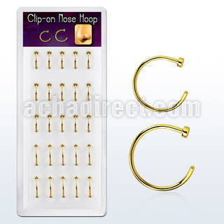 bxcln7 caja 25 piercings nariz falsos clip acero 316l anodizado dorado mayorista
