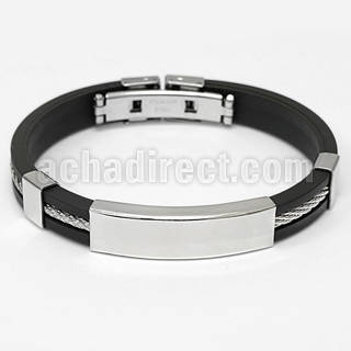 rsb133 brazalete ancla acero inoxidable goma placa nombre grabable brillo espejo distribuidor mayorista