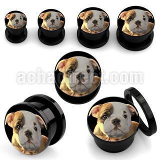 afpggg dilatacion plug tornillo acrilico negro logo cachorro bulldog distribuidor