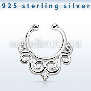 agsepd7 silver fake septum clicker in an decorated indian design