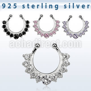 agsepz1 silver fake septum clicker w 3mm 2mm cz