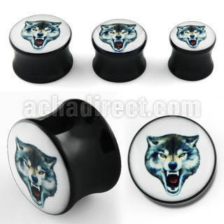 apgll dilatacion plug doble flare acrilico negro logo lobo feroz distribuidor mayorista