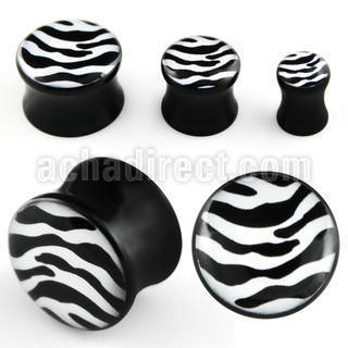 apgt dilatacion plug doble flare acrilico negro logo rayas cebra negras blancas joyeria 80's retro mayorista