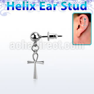 erbd769 piercing oreja bola acero quirurgico colgante cruz ankh plata & distribuidor