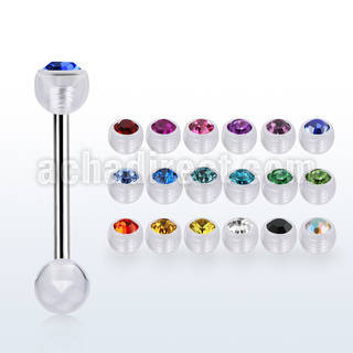 bbajb5 steel tongue barbell w top 5mm acrylic crystal ball